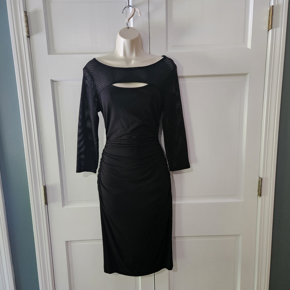 Cache Black Long Sleeve Dress with Cutout